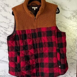 Maurices Red and Brown Plaid Vest